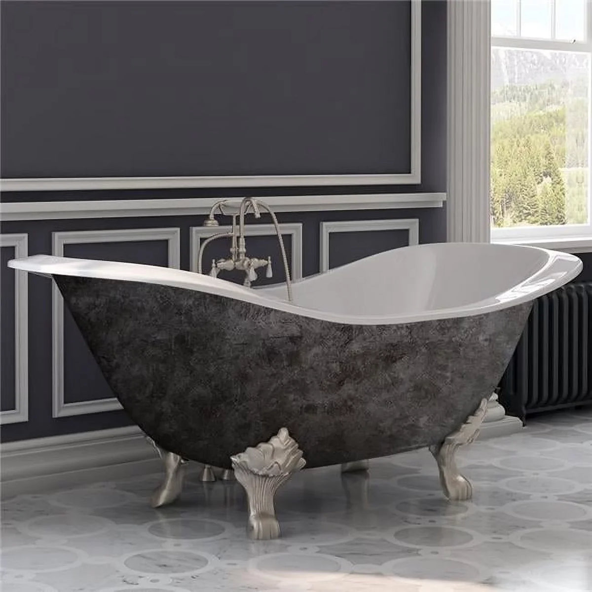 Feet, 7 71 in. Mount Plumbing Tub, Nickel Double Deck Platinum Slipper Faucet Scorched in. Holes Brushed Cambridge Lions Cast Paw Iron