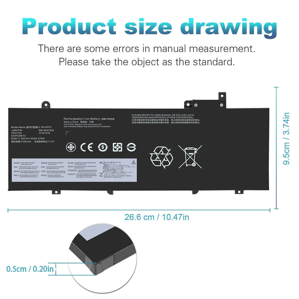 Lenovo 01AV479 Battery For ThinkPad SB10K97620 L17M3P72 01AV478 OEM T480S 57Wh