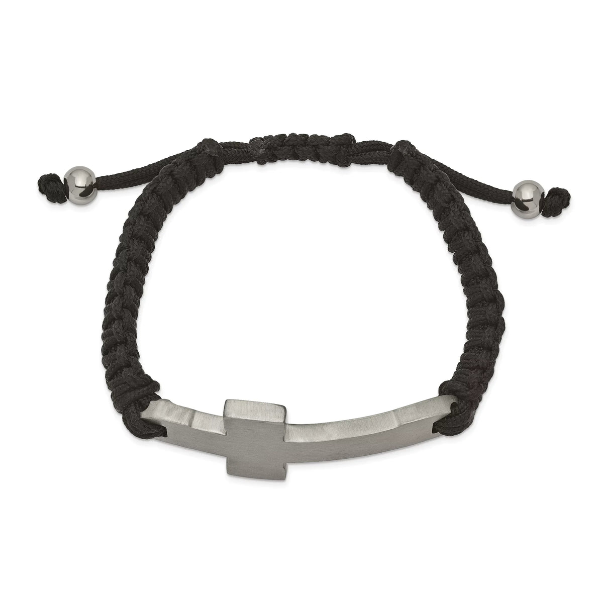 Brushed Black Steel Cross Bracelet Primal Steel Nylon and Adjustable Polished Stainless