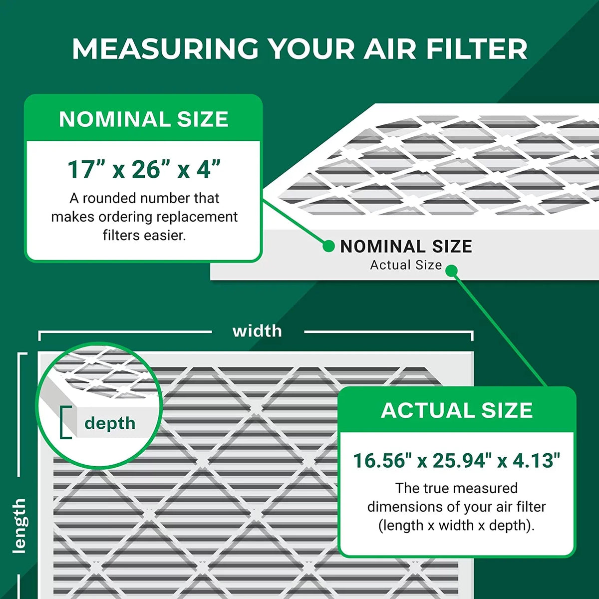 Filterbuy HVAC (2-Pack) Filters Pleated x6664 Furnace for AC Air Lennox 17x26x4 MERV 8