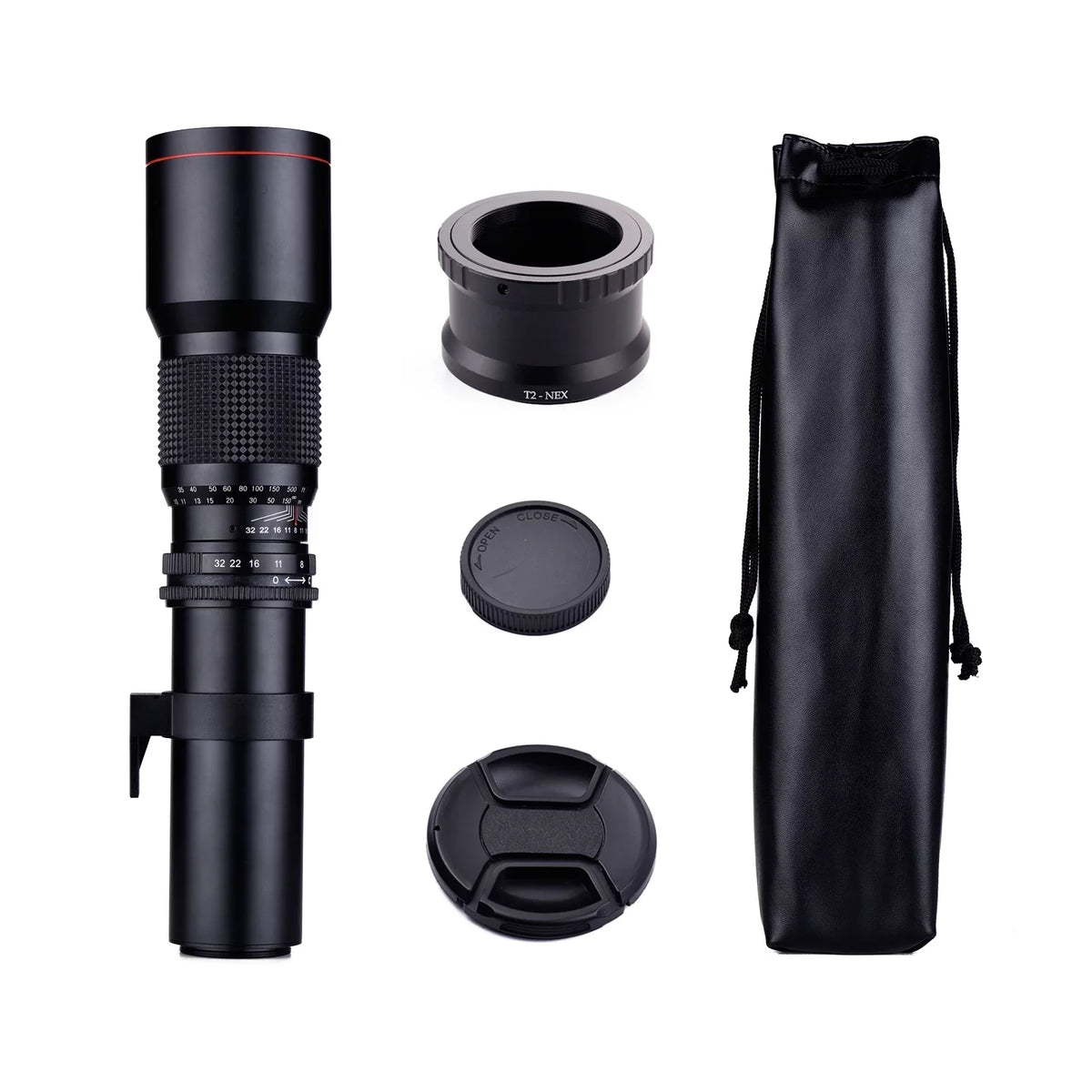 Coated Lens Ring Adapter + Aibecy F/8.0-32 A7R to Telephoto Manual Replacement NEX-6 NEX-5 Multi A5000 Cameras T-Mount 500mm NEX E-Mount Kit A7S Zoom A6500 A7 Super NEX-7 Sony for A6000 A9