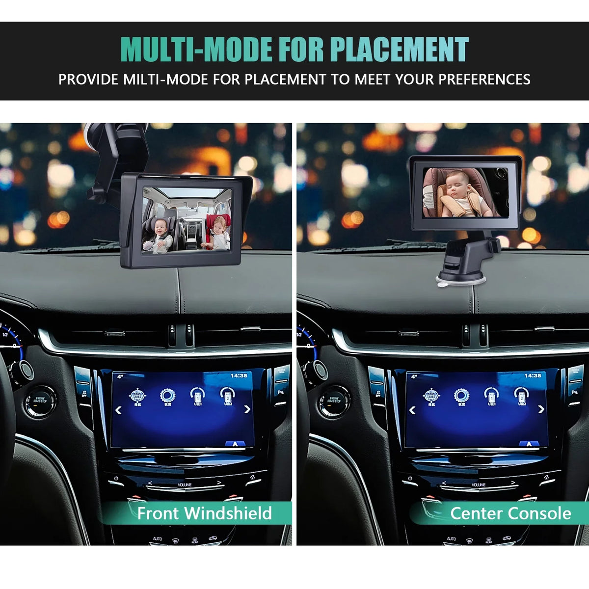 Safety Mirror Cameras Length Car Cable Monitored Mirrors 5M Adjustable with Inch Car Clear Mirror View Crystal Wide Car Seat Long 4.3 1080P Angle