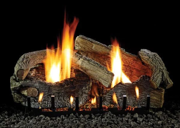 Stacked Burner, Oak IP LP 18" VF Aged Glaze Slope Logset with