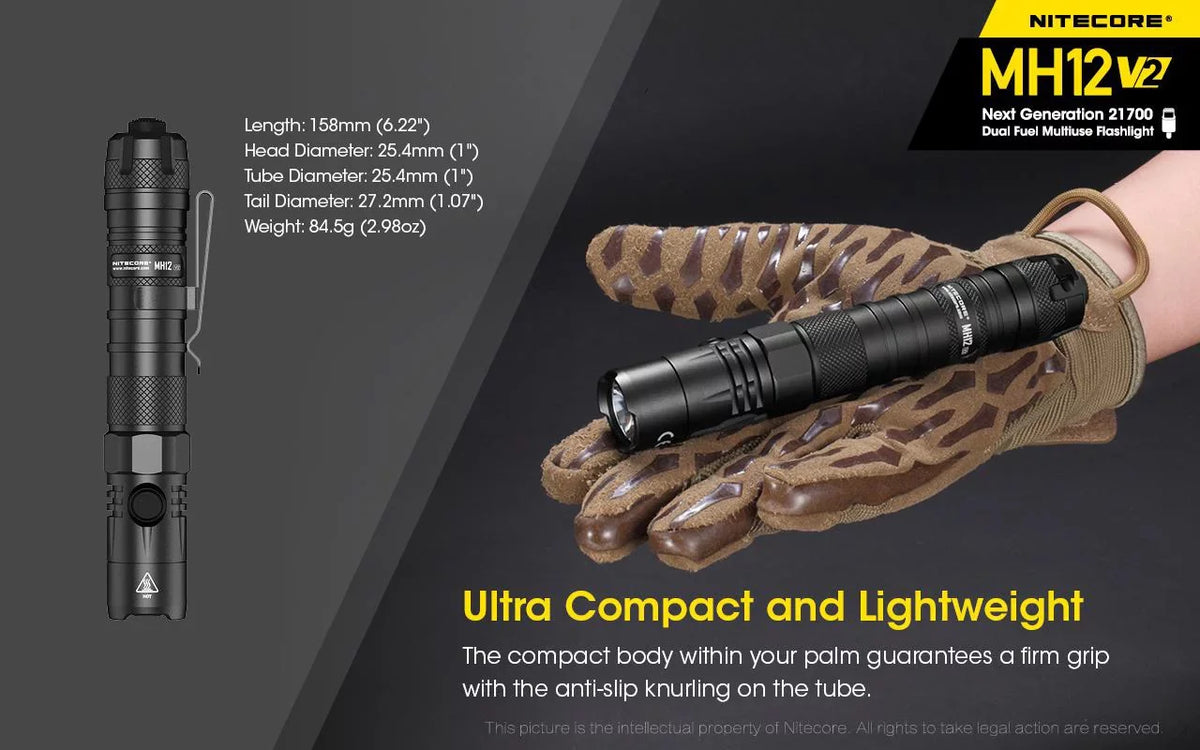 Battery V2 (Included) MH12 LED Flashlight 21700 XP-L2 -21700 + V6 -1200 Battery NL2150HPi CREE Lumens Combo: Nitecore 5000mAh