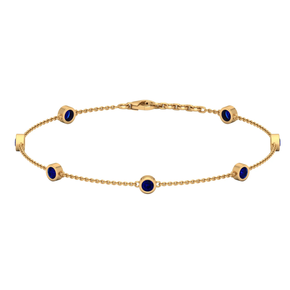 Grade, - Gold, Lab Women inches Yellow Created CT - 1 Blue Bracelet AAAA For Station Chain Sapphire 14K 7.5