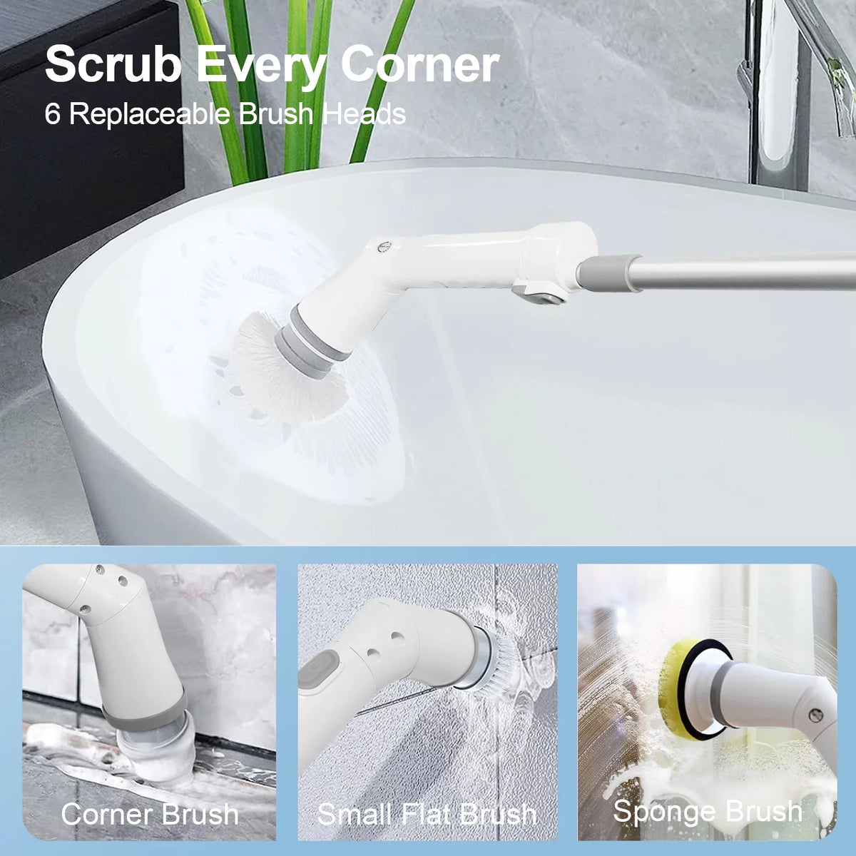 for Replaceable Spin 6 Tile, Cleaning Cordless Brush, Fixdono Bathtub, Heads Floor Scrubber, Scrubber Bathroom Electric Cleaning