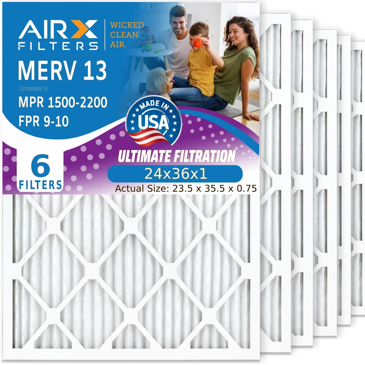 MPR Air USA Premium Pleated by 2200 Filters 1500 6 AC AIR. to 13 - WICKED Air Comparable Pack & AIRX Electrostatic MERV FPR Conditioner Filter HVAC 24x36x1 Filter FILTERS Furnace 9 CLEAN 24x36x1 Made