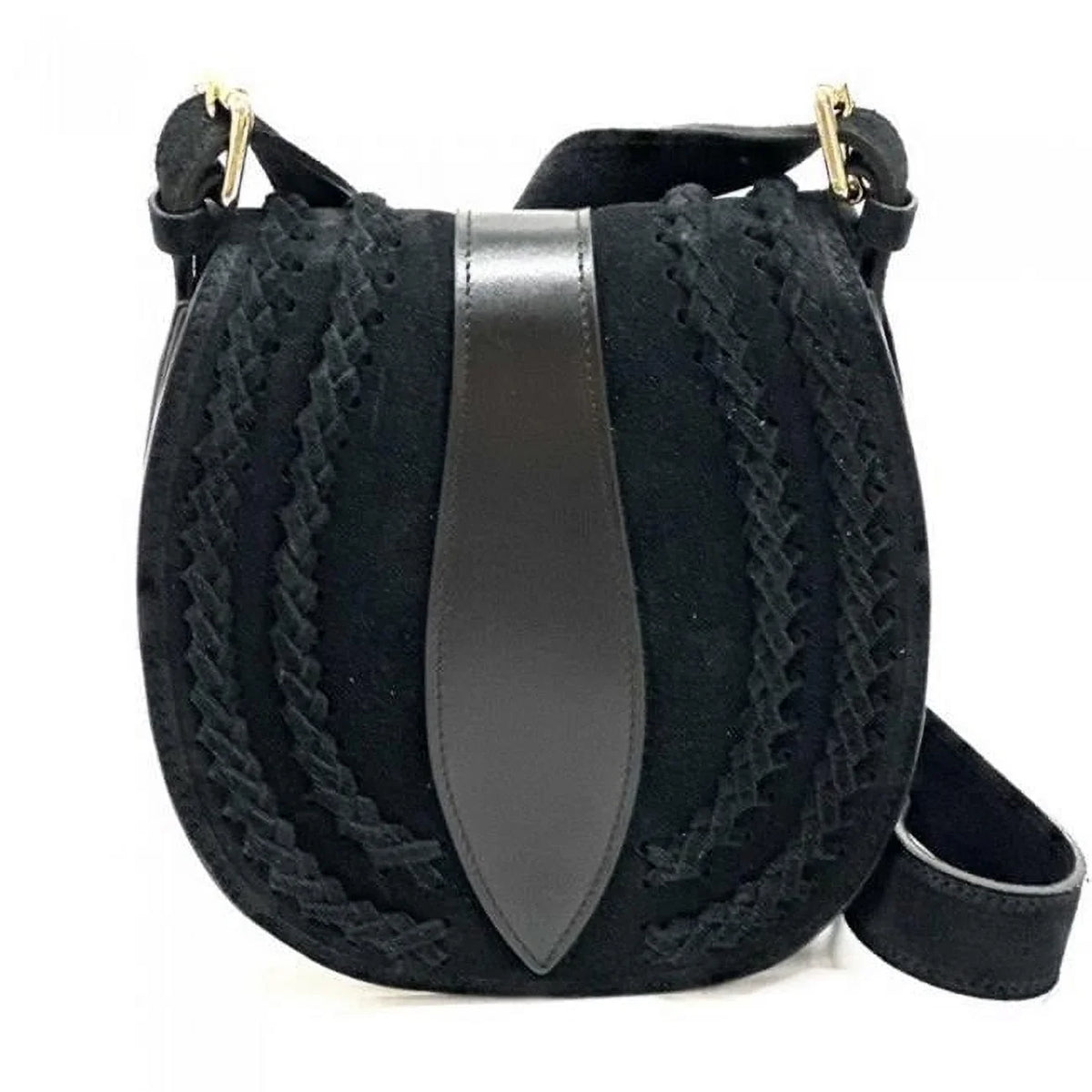Vintage Bag, Lara Womens Leather Artisan - Suede Small Black Messenger Italian