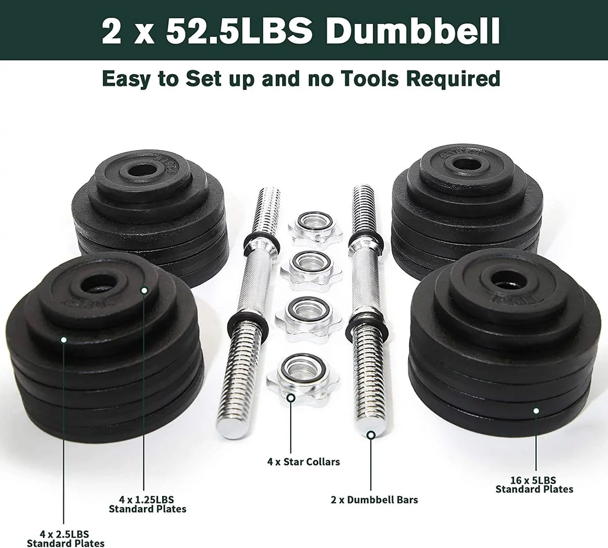 Set Adjustable 105lbs Dumbbells Iron Weight Cast