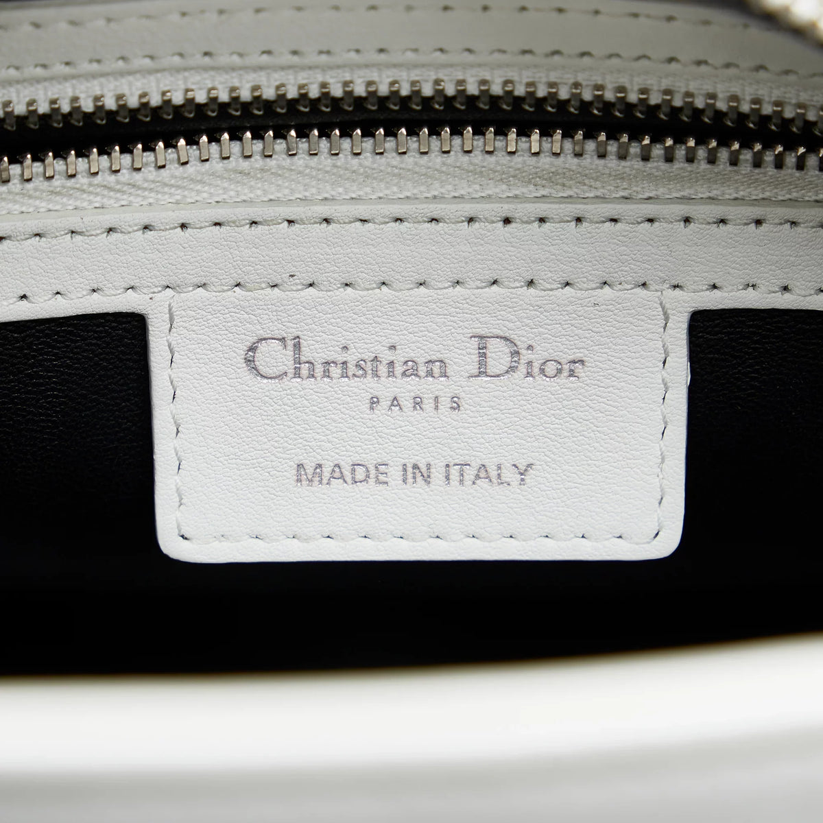 Paradise Medium Lady Unisex White Authenticated Satchel Dior Pre-Owned Lambskin Leather (Good)
