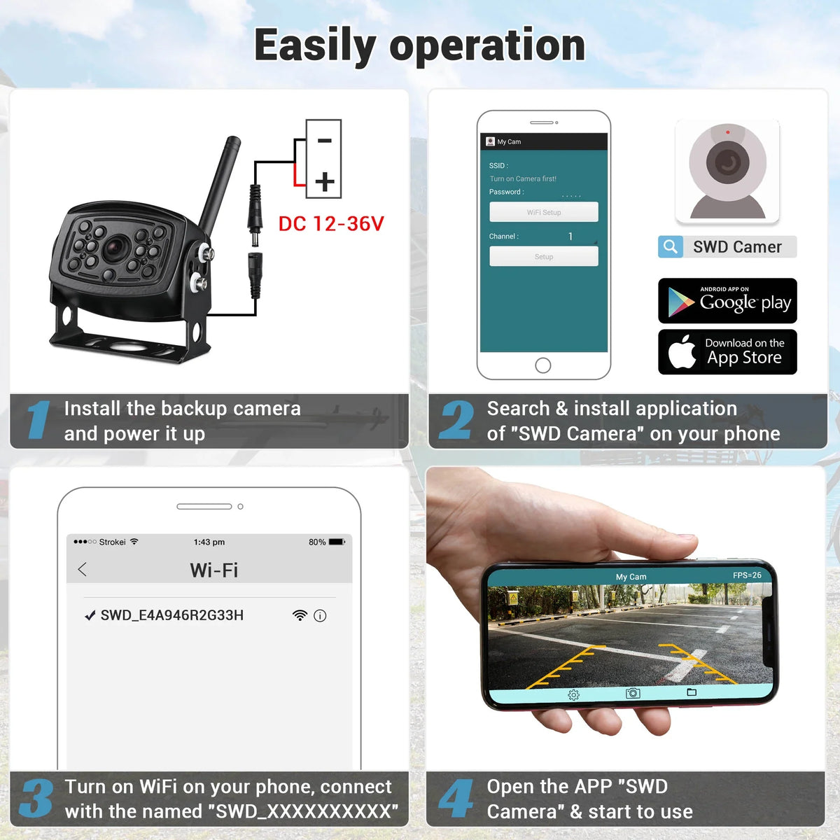 View Camper Backup Angle Wireless Truck Rear Signal iPhone Compatible Trailer WiFi Android RV Wide Yescom Digital Camera for with Waterproof