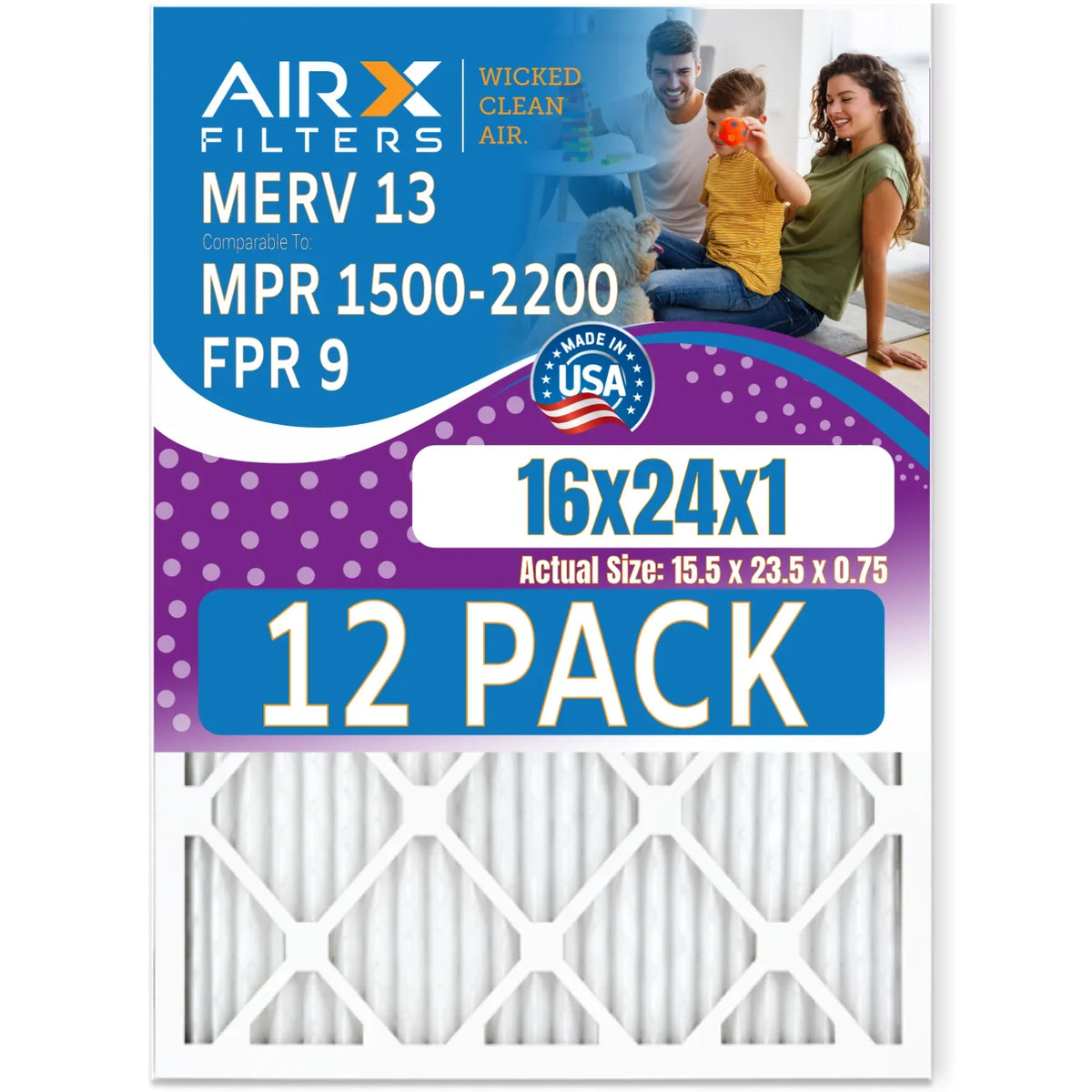 CLEAN FILTERS Comparable in AIRX Furnace Made 12 16x24x1 13 2200 9 to Filters AIR. Rating, - Filter by FPR of WICKED MERV Air 1500 USA & - MPR Pack
