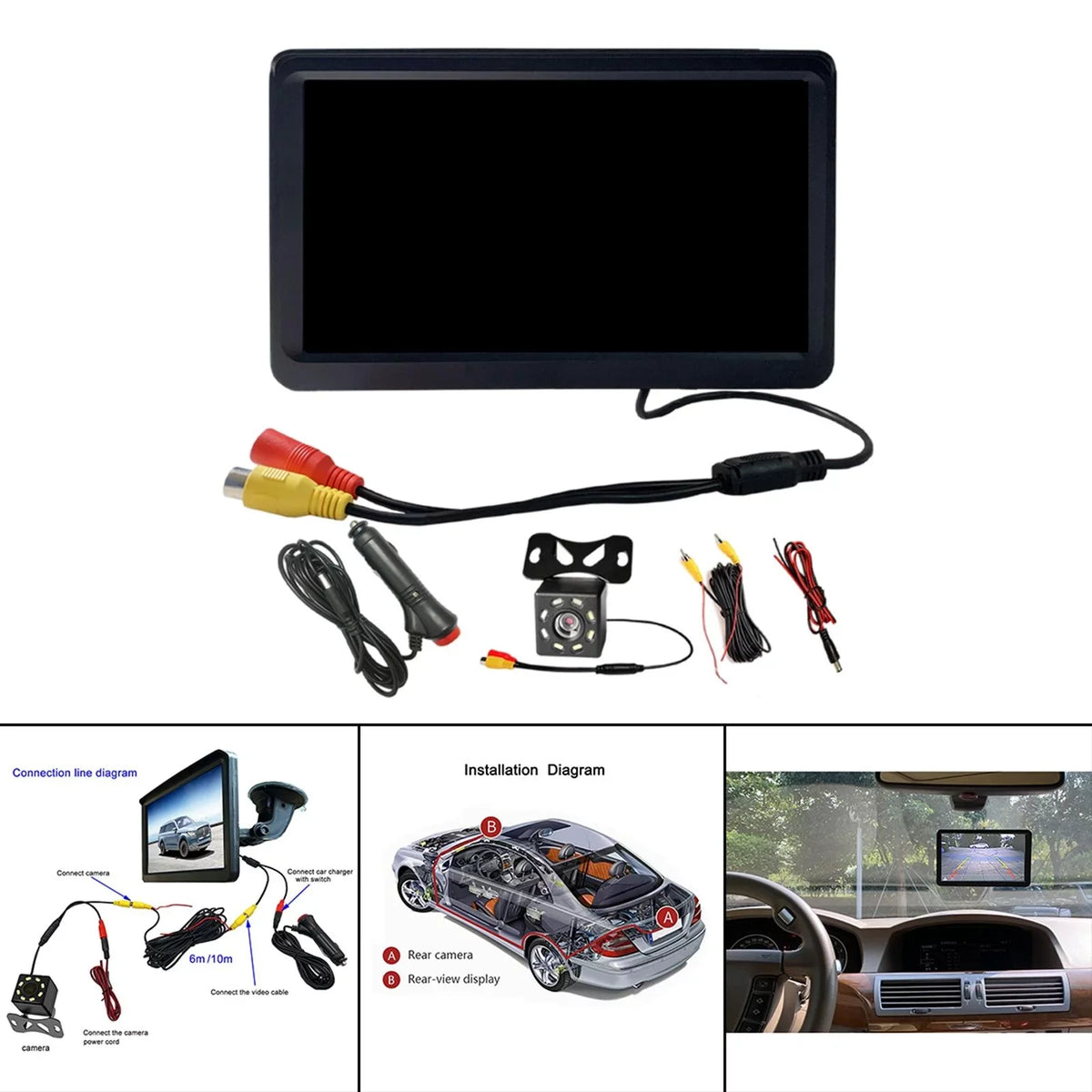 Monitor LED Parking Cable 7" SUV Installation Assist LCD Screen 8 Easy Park Camera Car Waterproof Vehicle Rearview Car System 10M Video
