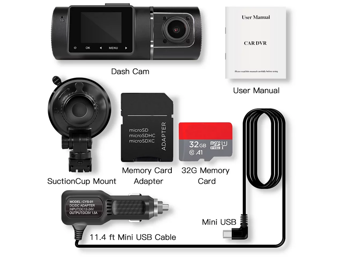 Car G-Sensor FHD WDR Taxi Recording Front Hardwire Cam Driving Dash Vision Camera Rideshare Dual 1080p+1080p Recorder Infrared Loop Night Inside Kit Cabin for Included with