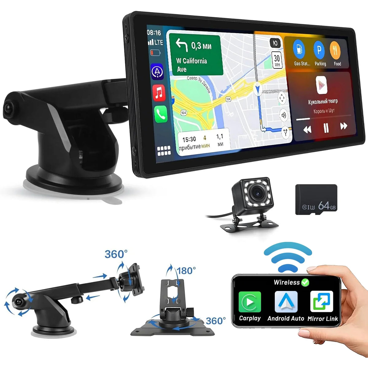 Android Podofo Suv Carplay Bluetooth with Auto 7-32V Van Pickup Link Touch for Vehicles, AUX Car FM Camera Mirror Stereo Card&Backup Portable Radio Screen 64G Car 10.26" Wireless