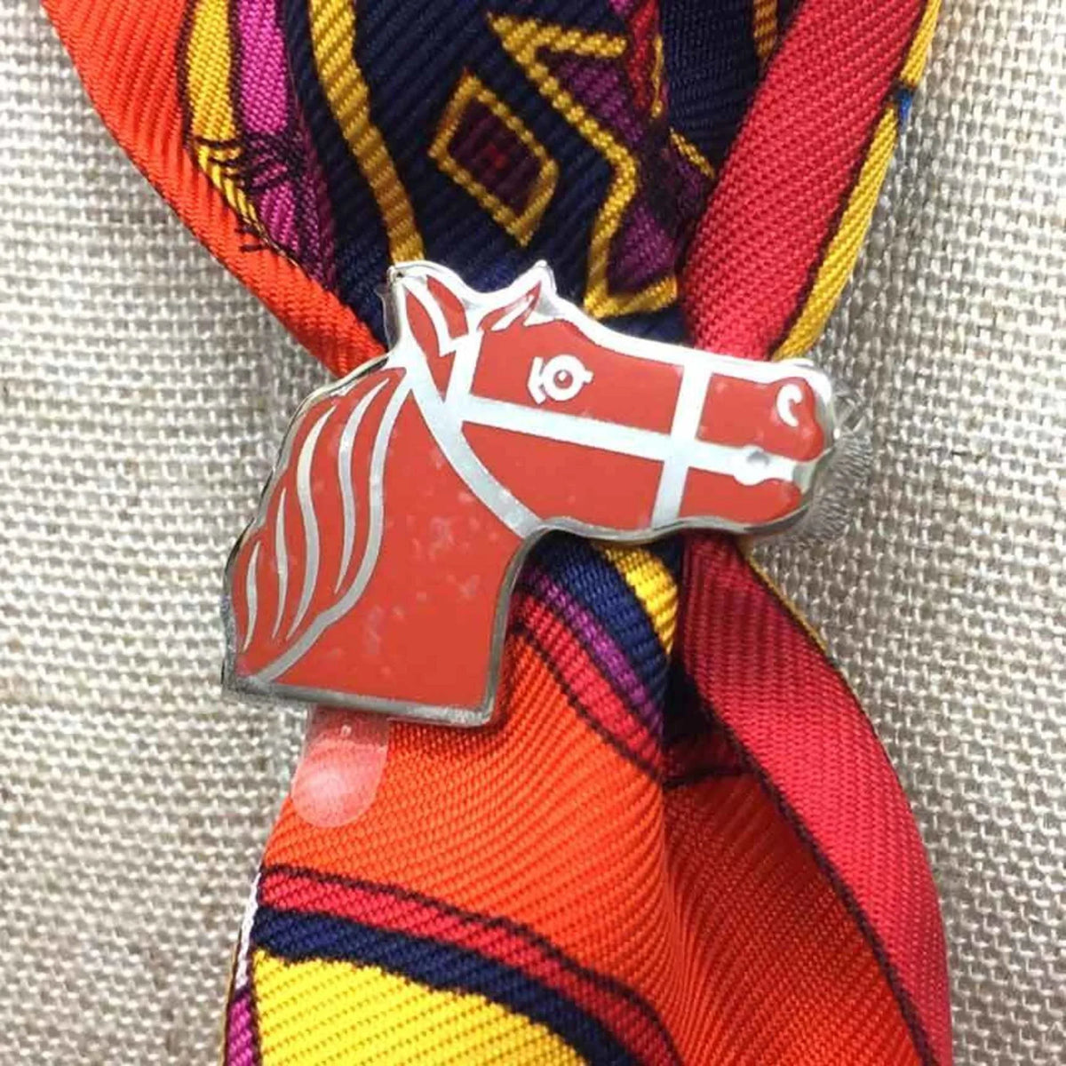 (Like Collection Scarf New) Muffler HERMES Ring Women's Twilly Quadrige Orange/Silver Pre-Owned 2022 Hermes