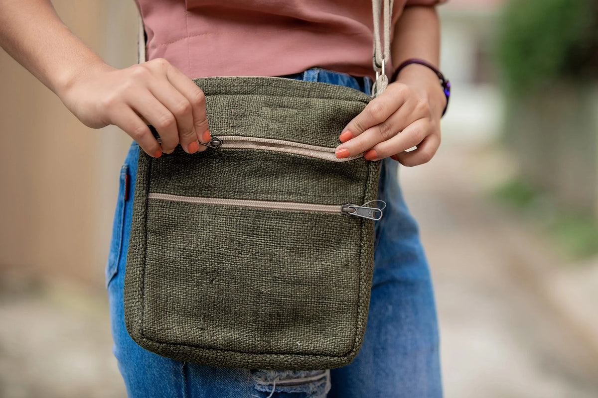 Hemp Crossbody Pocket Green Banyan - Core Purse Multi