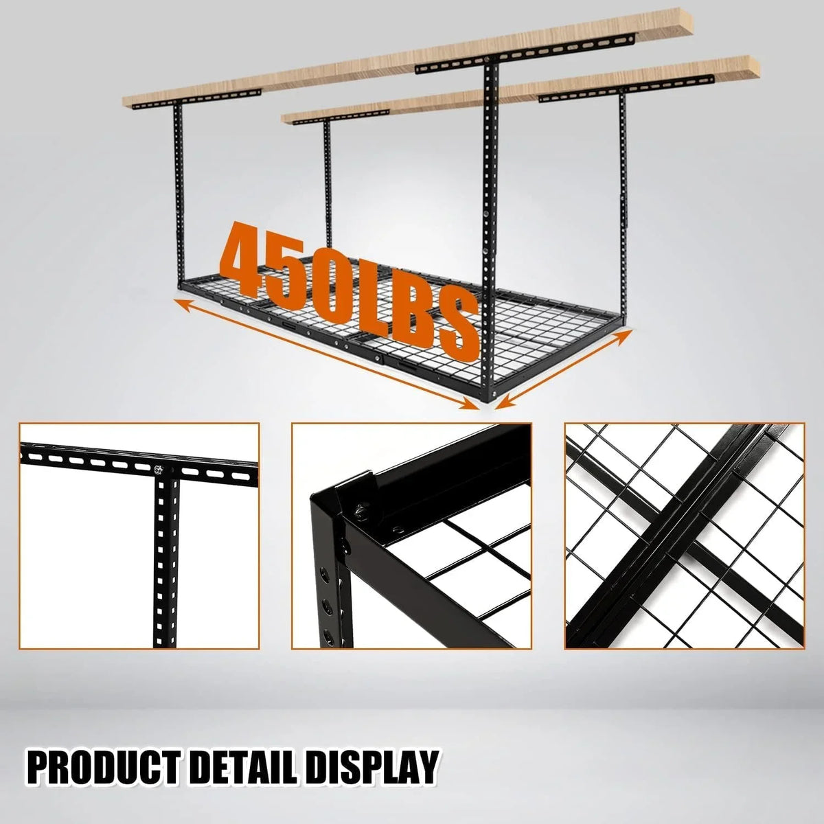 Adjustable Storage 3X6 Racks Black Shelf Overhead Garage Ceiling Storage Garage Organization Rack Mounted Ceiling Steel