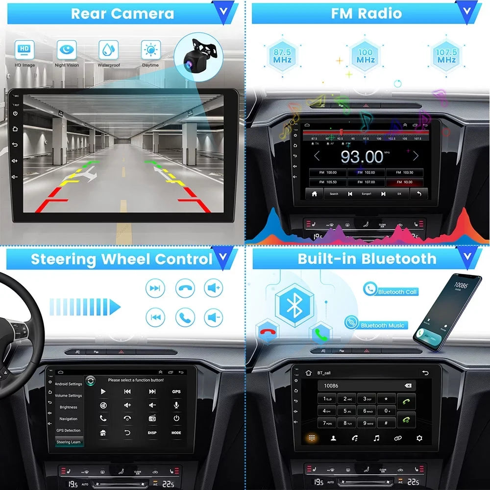 Stereo Link Bluetooth Grand 9'' for Wireless Auto USB, Car Touchscreen GPS Android Cherokee Camera Mirror Android 2+64G Hifi Backup 2008-2013 WIFI Carplay AHD Podofo Jeep Radio FM 13