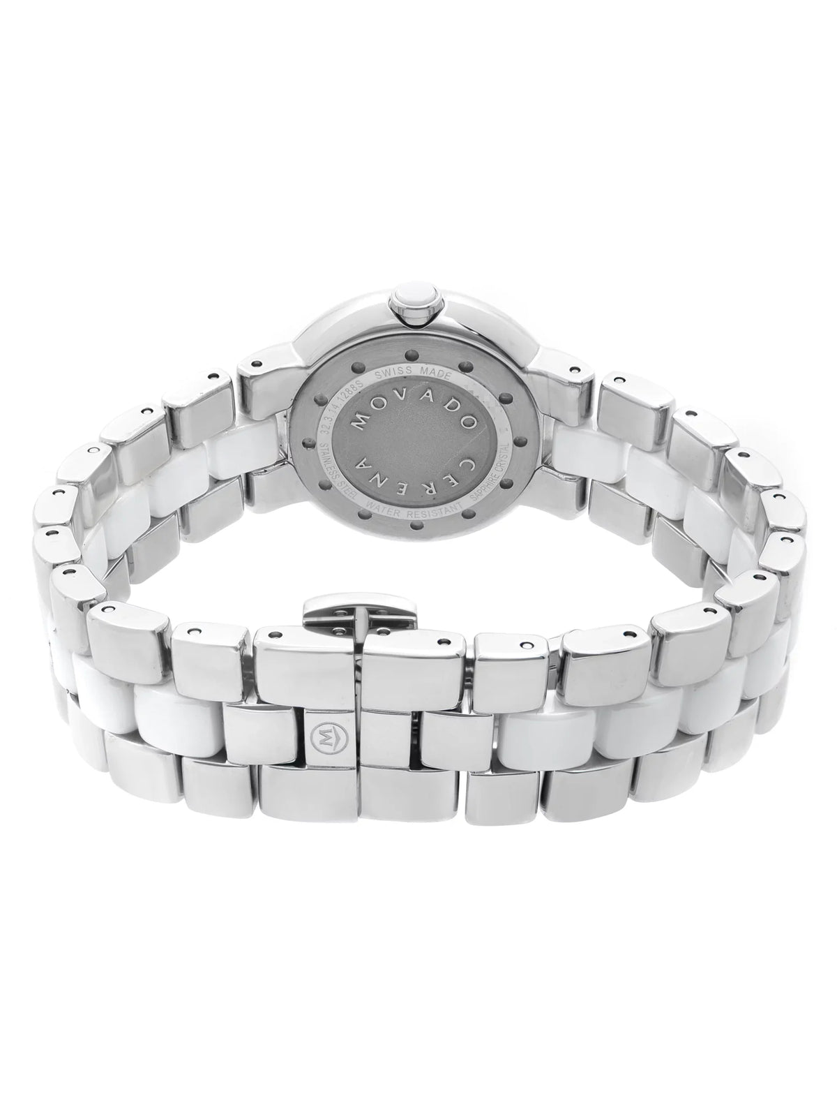 Diamond Bezel Cerena Ceramic Movado White Watch 28mm Steel 0606931 Ladies Pre-Owned Quartz
