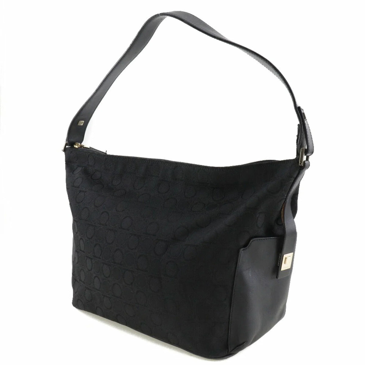 Canvas AB-21 Shoulder x Gancini 2779 Black One (Fair) Salvatore Leather Ferragamo Pre-Owned Bag Ladies