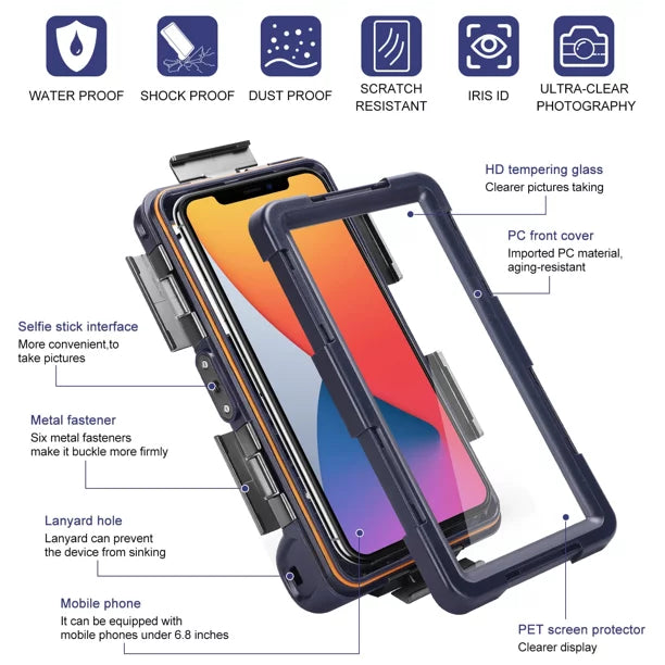 LCD Housing all Phones Up Underwater Orange Lanyard Surfing Professional And [15m/50ft] Photo Snorkeling Diving Case for 6.9 Swimming to Inch jet Neva Waterproof with UrbanX Protective 5G Video