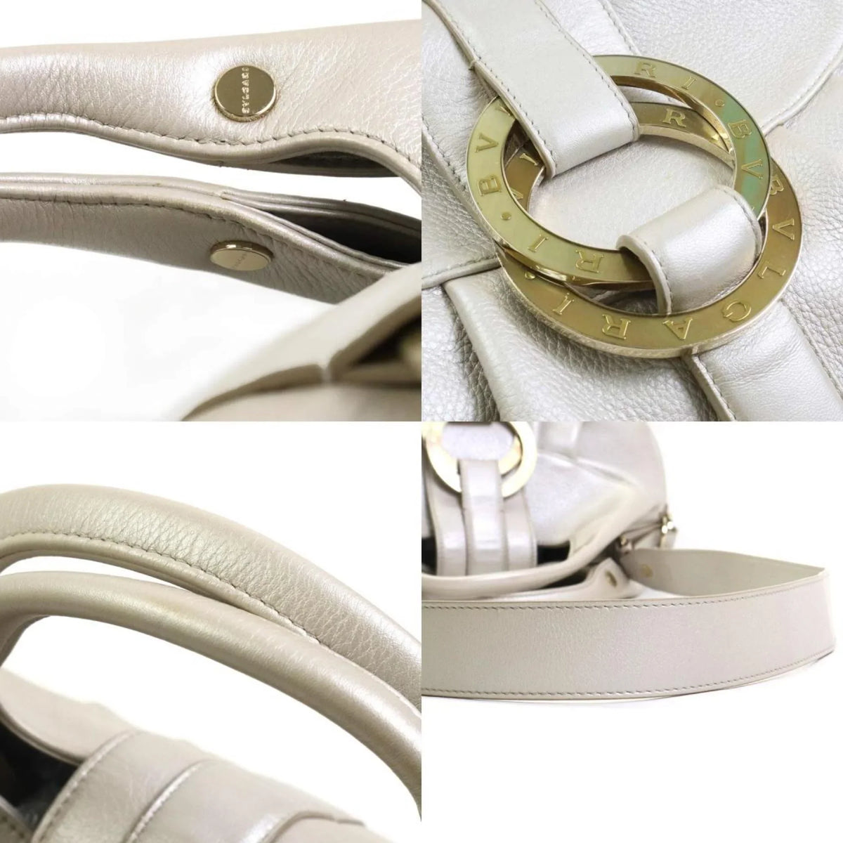 handbag gray Pre-Owned leather Bvlgari shoulder Chandra (Good) gold pearl BVLGARI bag ladies