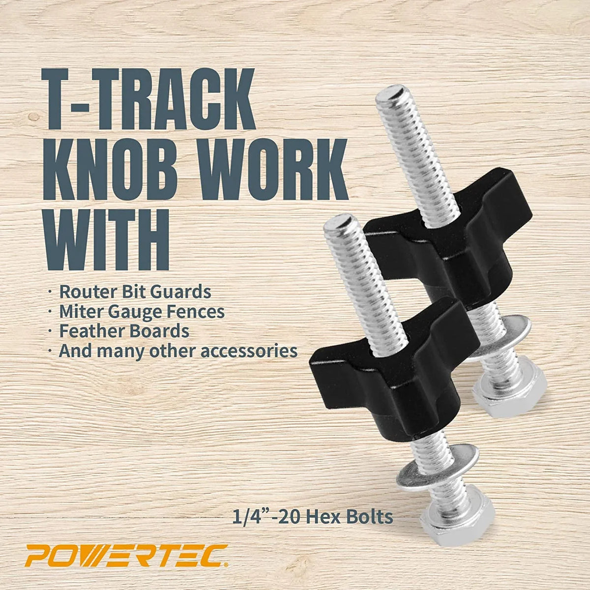 of Track Woodworking Track Clamps, POWERTEC T (Set 1-1/2" Jigs and Washers, Down 1/4-20 Fixtures Knob w/Hold Down Bolts Kit, for 2x5-1/2" and L T 10) Clamps, Hold Track Hex Accessories T x Kit (71846)