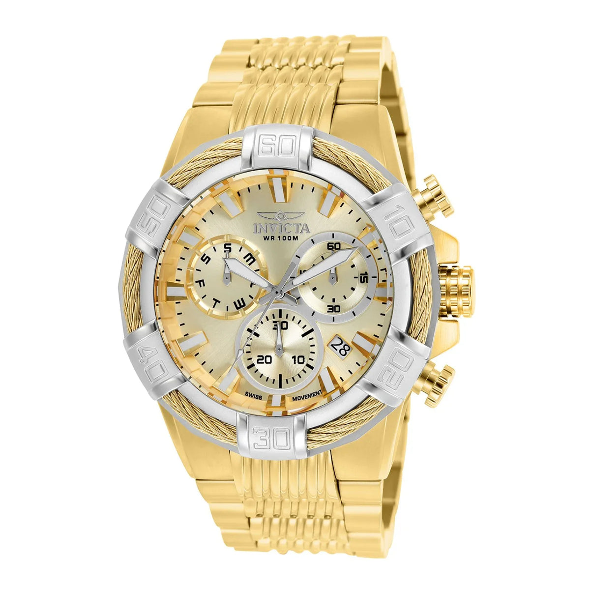 Case BOLT Watch Crystal & Men's Steel Gold-Tone 25868 Bracelet Analog Flame-Fusion Quartz