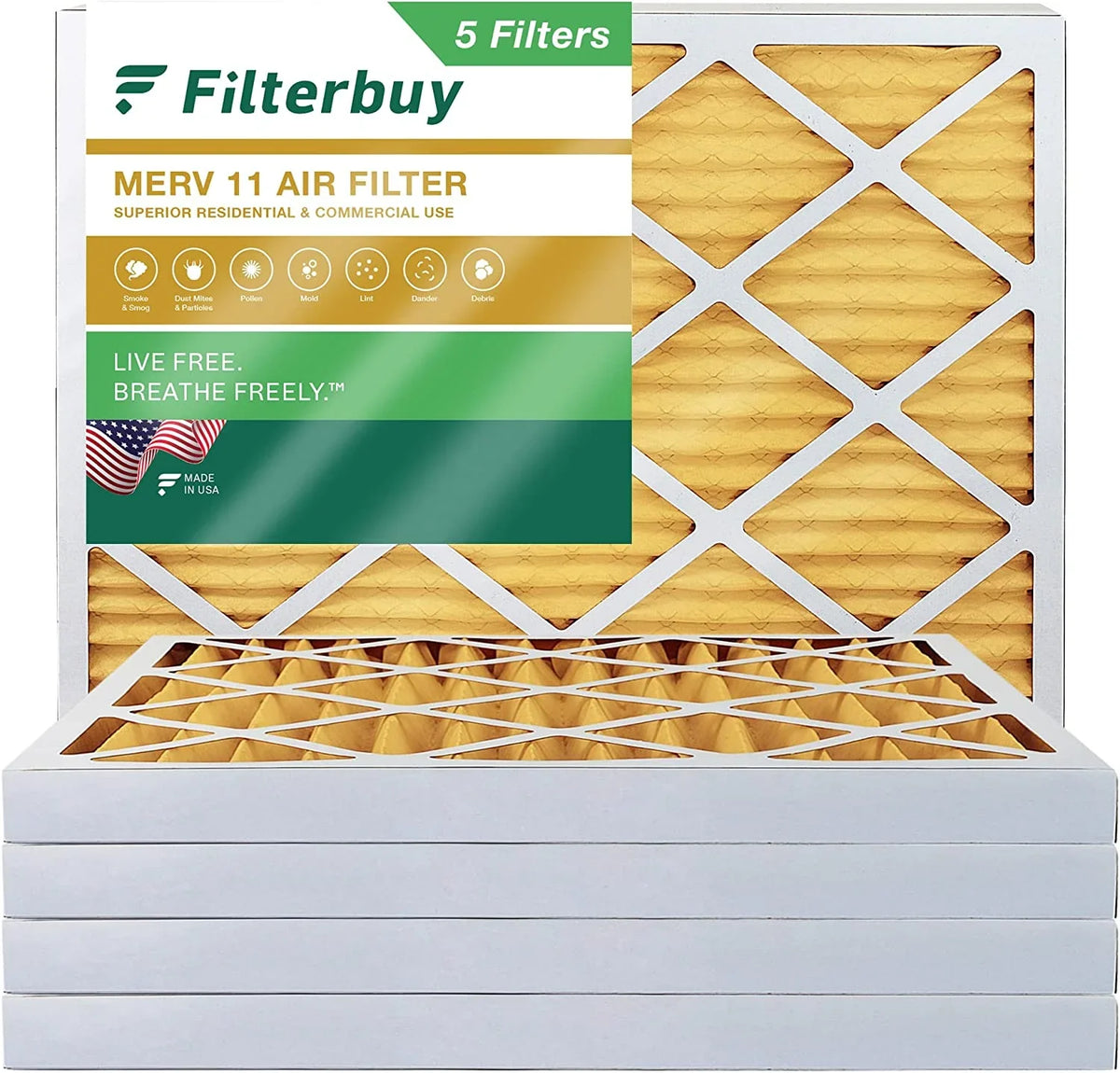 10x16x2 Pleated 11 Furnace (5-Pack) AC HVAC Filters Filterbuy Air MERV