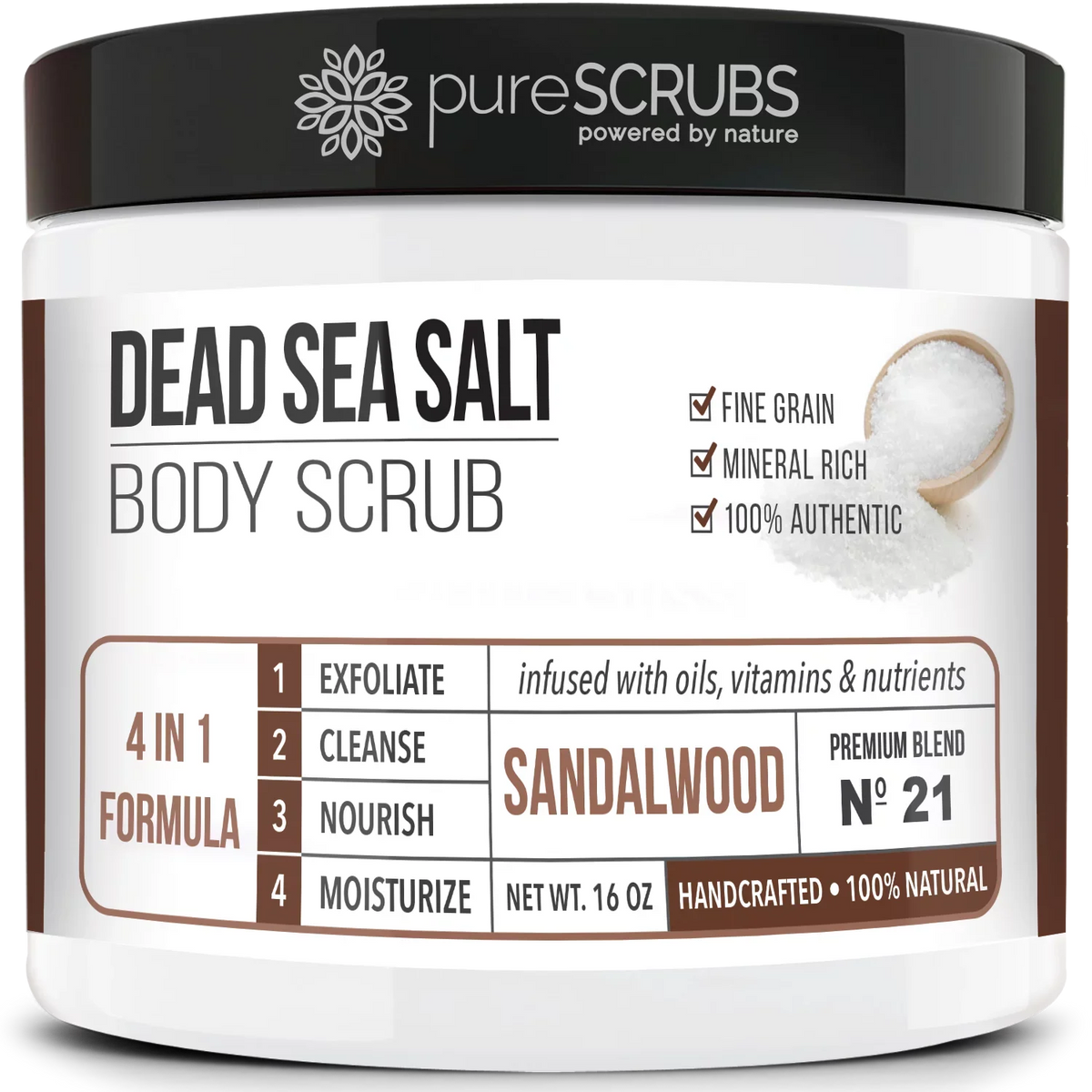 FREE & SANDALWOOD Organic Mini Infused 16oz Spoon, & Loofah Sea Oils Bar Nutrients - Large Dead Body Salt BODY Scrub Premium Soap Wooden Organic - pureSCRUBS SCRUB Pure Essential + Exfoliating Set