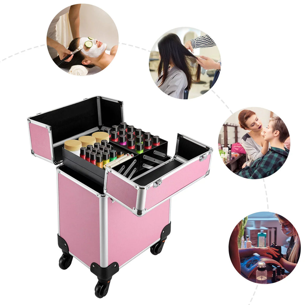 Cosmetic Makeup Case Barber Personal Miumaeov Organizer Dividers Beauty Care for Storage Professional Adjustable Rolling Trolley Case Large Case Train Travel Cosmetic Salon