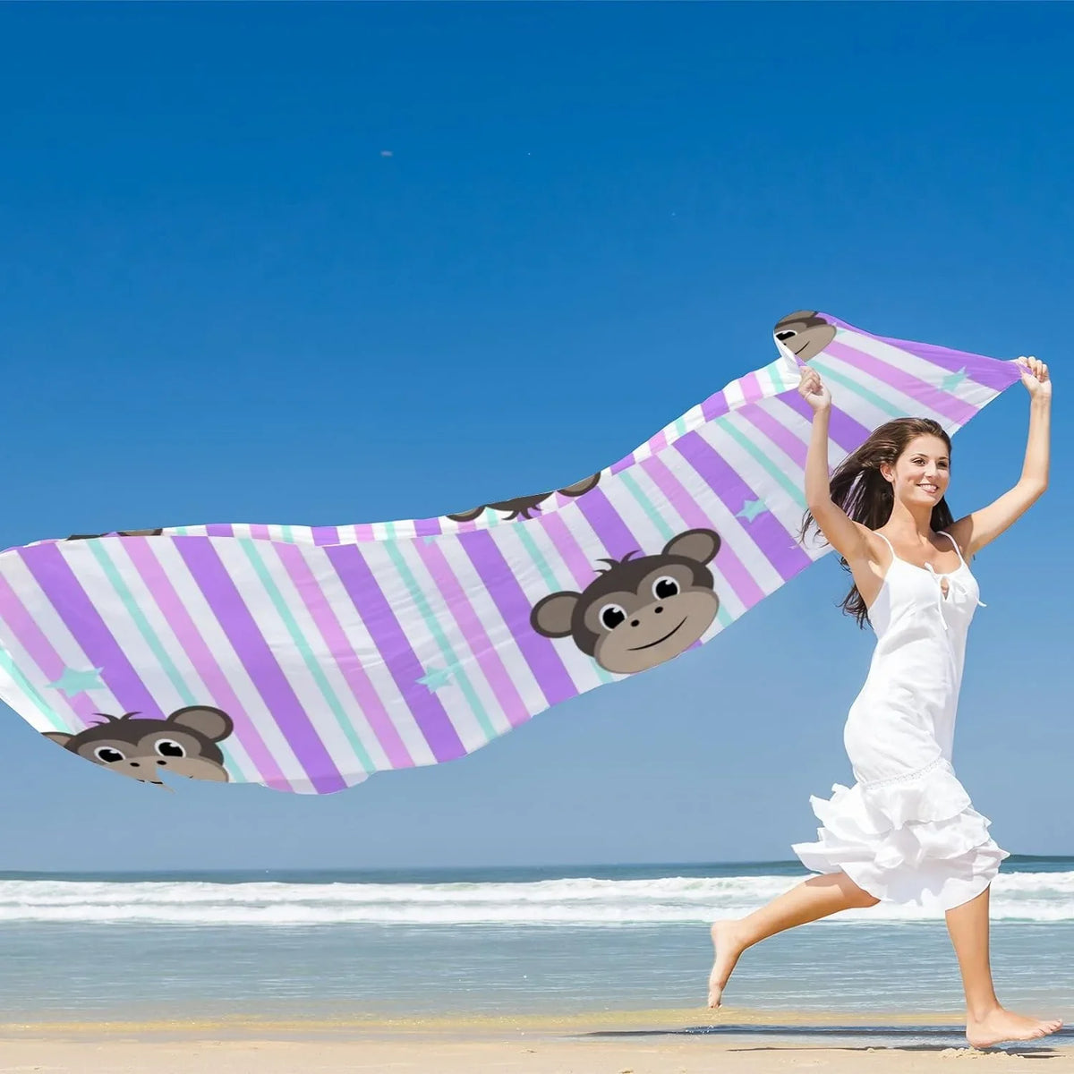 Neck Stripe Women Hyjoy Wrap Girls Faces Scarf On Long Lightweight Shawl Silk for Scarves Monkey
