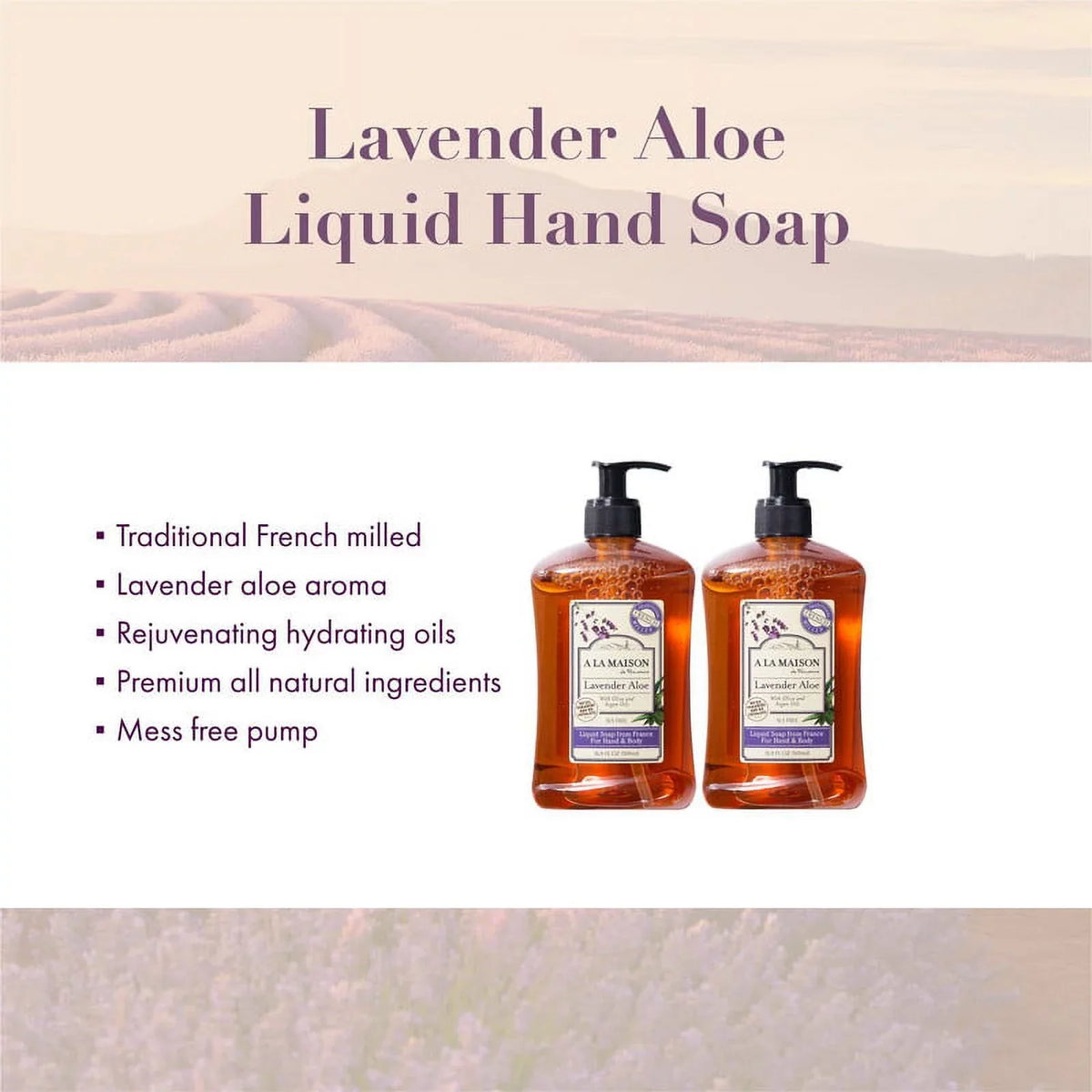 Triple Natural Liquid oz Soap 16.9 Soap Bottle) MAISON Milled French Moisturizing Pack, - Aloe (2 LA A Hand Lavender