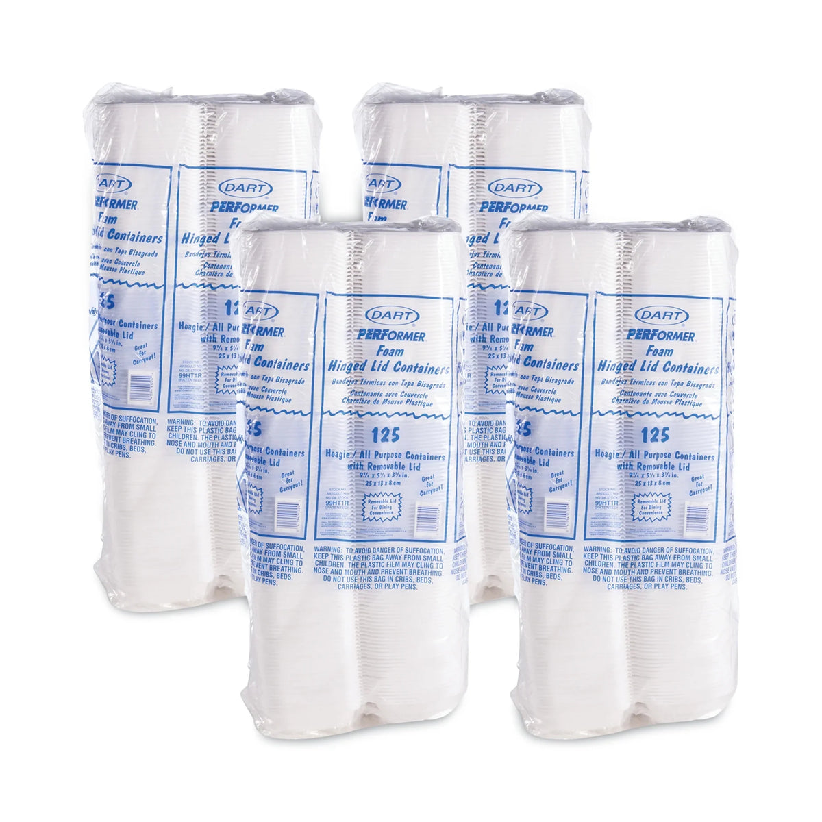 5.3 with 9.8 4 x Foam Removable 3.3, 125/Bag, Container Hinged White, Lid x Dart Bags/Carton Lid, Hoagie -DCC99HT1R Container,