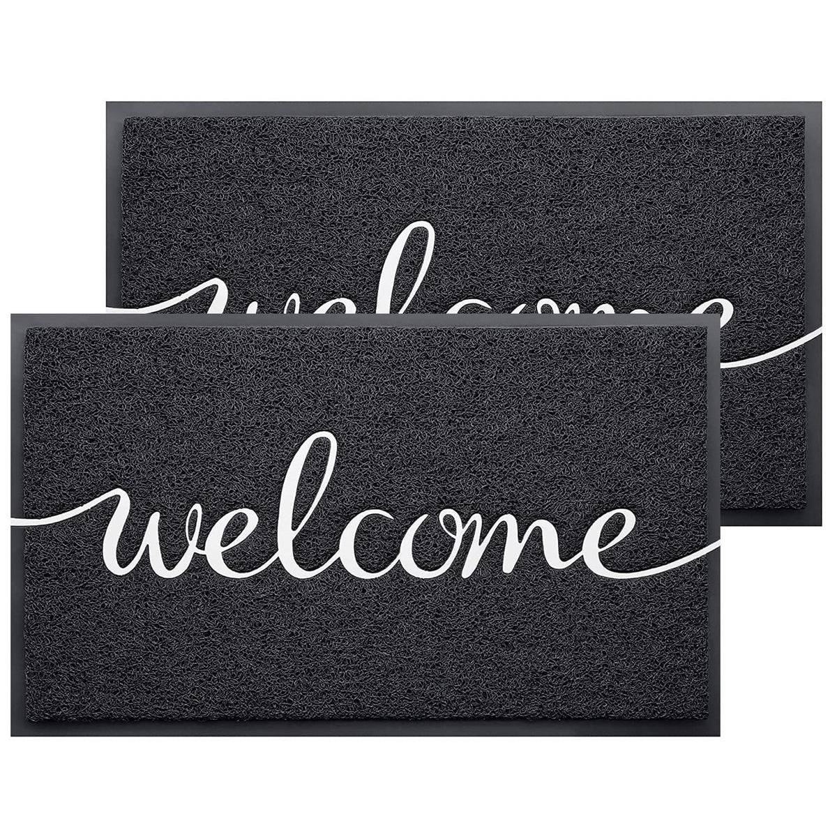and Indoor-Outdoor, Design 2-Pack (W) Hello Black, x Non-Slip Kitchen 17.5" 30" Door, for JATOK (L) Bathroom, Front Floor Patio, Mat