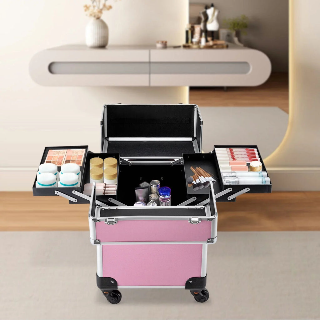 Cosmetic Makeup Case Barber Personal Miumaeov Organizer Dividers Beauty Care for Storage Professional Adjustable Rolling Trolley Case Large Case Train Travel Cosmetic Salon