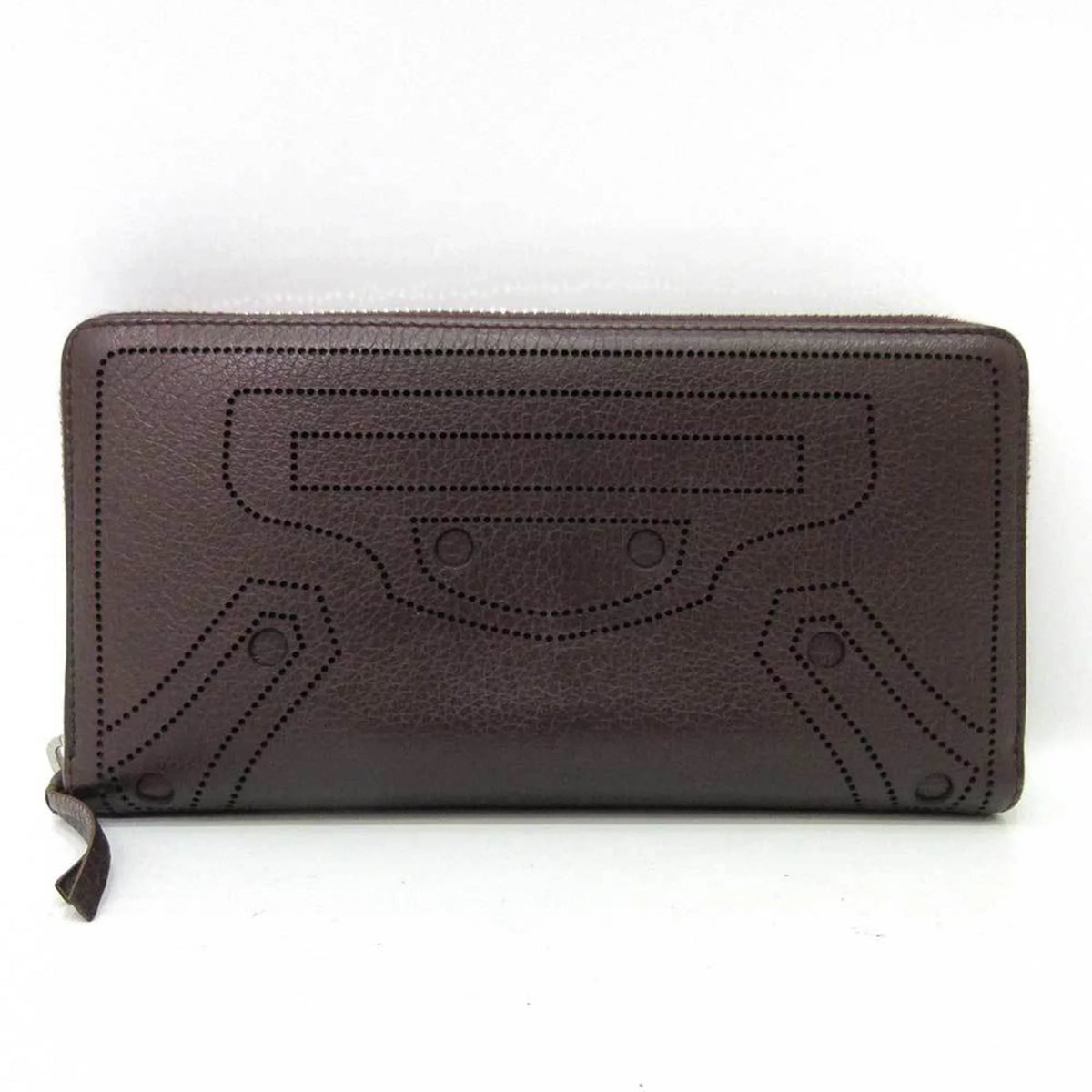 Classic Pre-Owned Women's Continental Round Leather Punching Men's (Good) Long Bordeaux Wallet Balenciaga