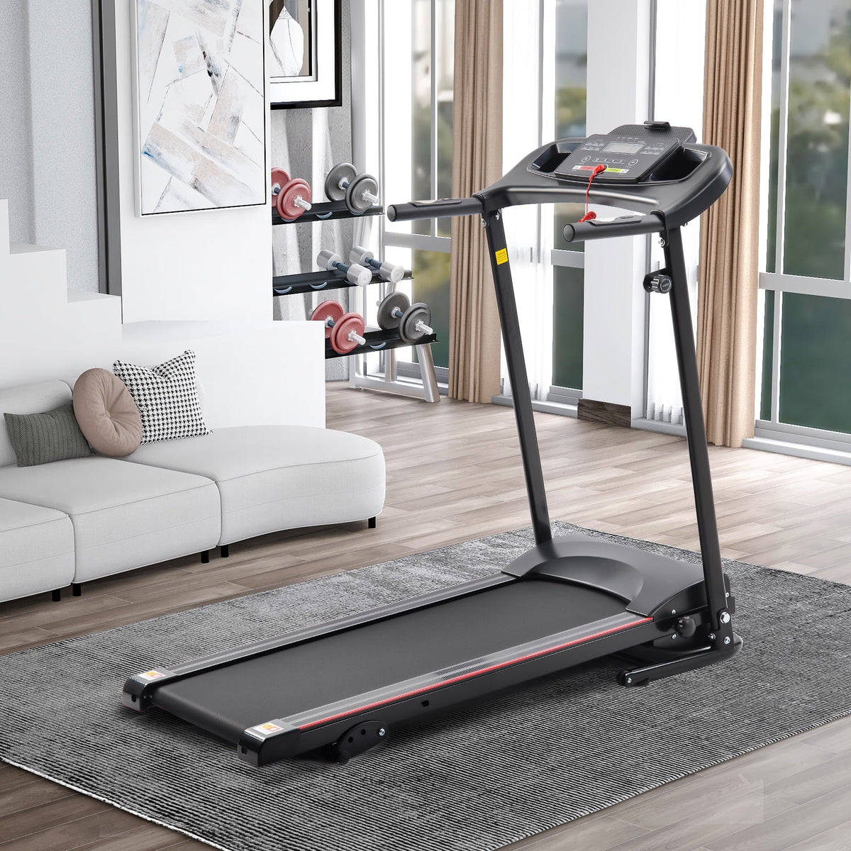 Gym Cup Rate Foldable, Electric Fitness 2.5HP Sensor Home Treadmill Walking Folding Heart Incline 12KM/H Running Treadmill Bluetooth Holder Music for for Exercise with Machine Indoor Home