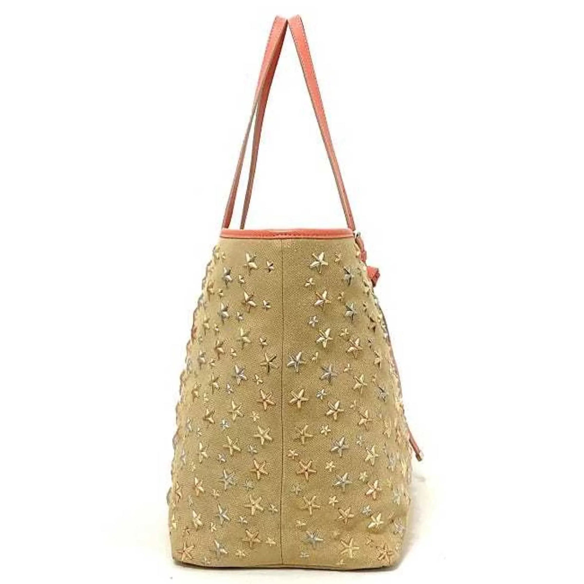 (Good) Bag Star Choo Leather Canvas Pre-Owned Silver Jimmy Sarah Studs Beige Women's Tote Pink