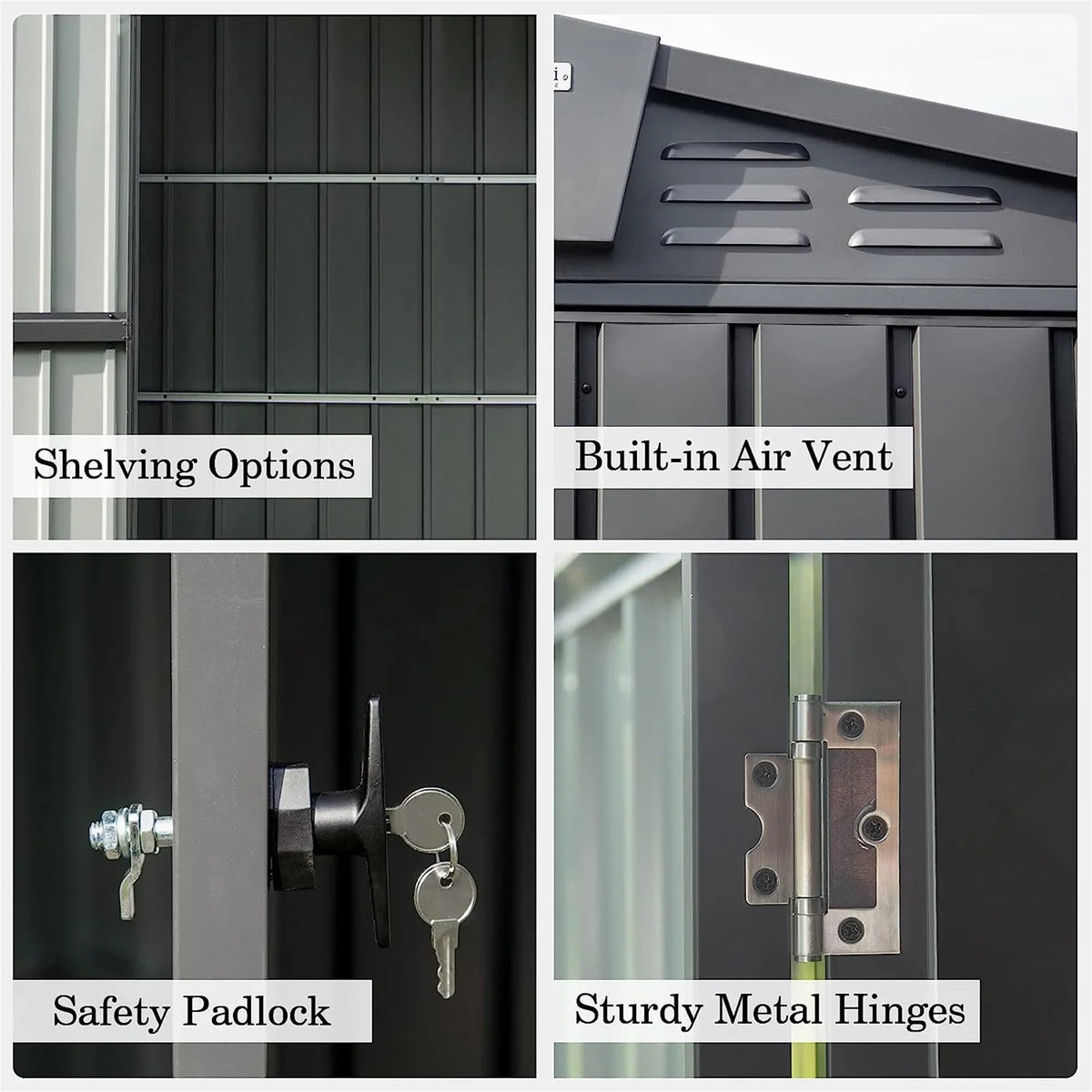 Lawn Door 8', with CoSoTower Metal Steel Trash for Lockable Outdoor Storage Shed Cabinet 10'X for Patio, Black) Bike, Garden Storage Backyard, Outdoor (10X8ft, Shed Galvanized Can, Tools,