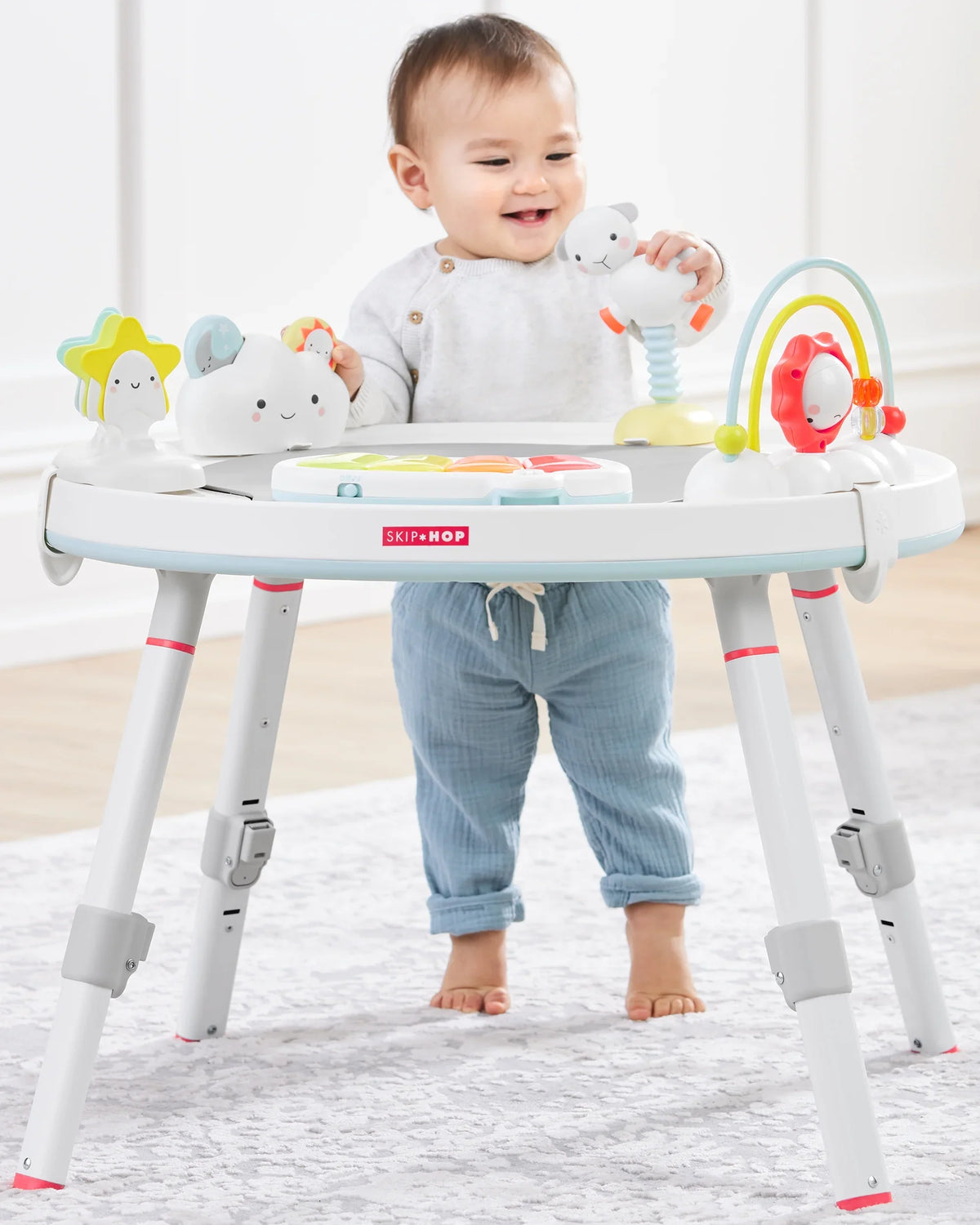Baby Lining Skip 4mo+, with Play Grow-with-Me Hop Cloud Activity Interactive Center Silver Center: 3-Stage Functionality,