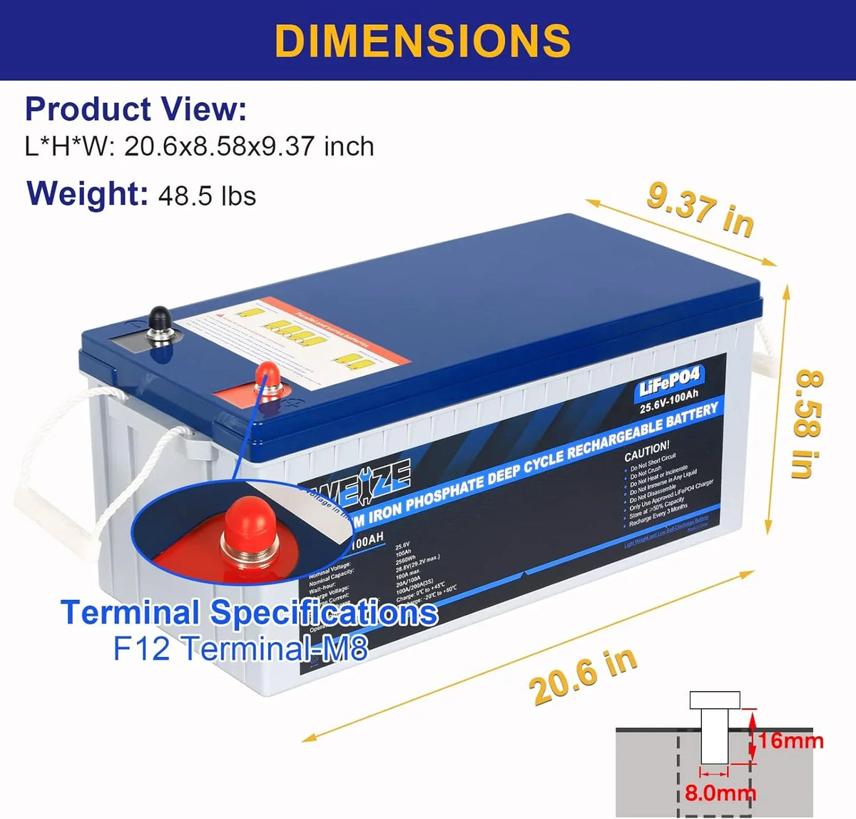 Grid 24V 1Autodepot Camping, Cycles, Smart System, LiFePO4 Solar Battery, BMS, to RV, 8000 Applications Perfect Up Built-in Lithium Off for 100AH 100A Marine,