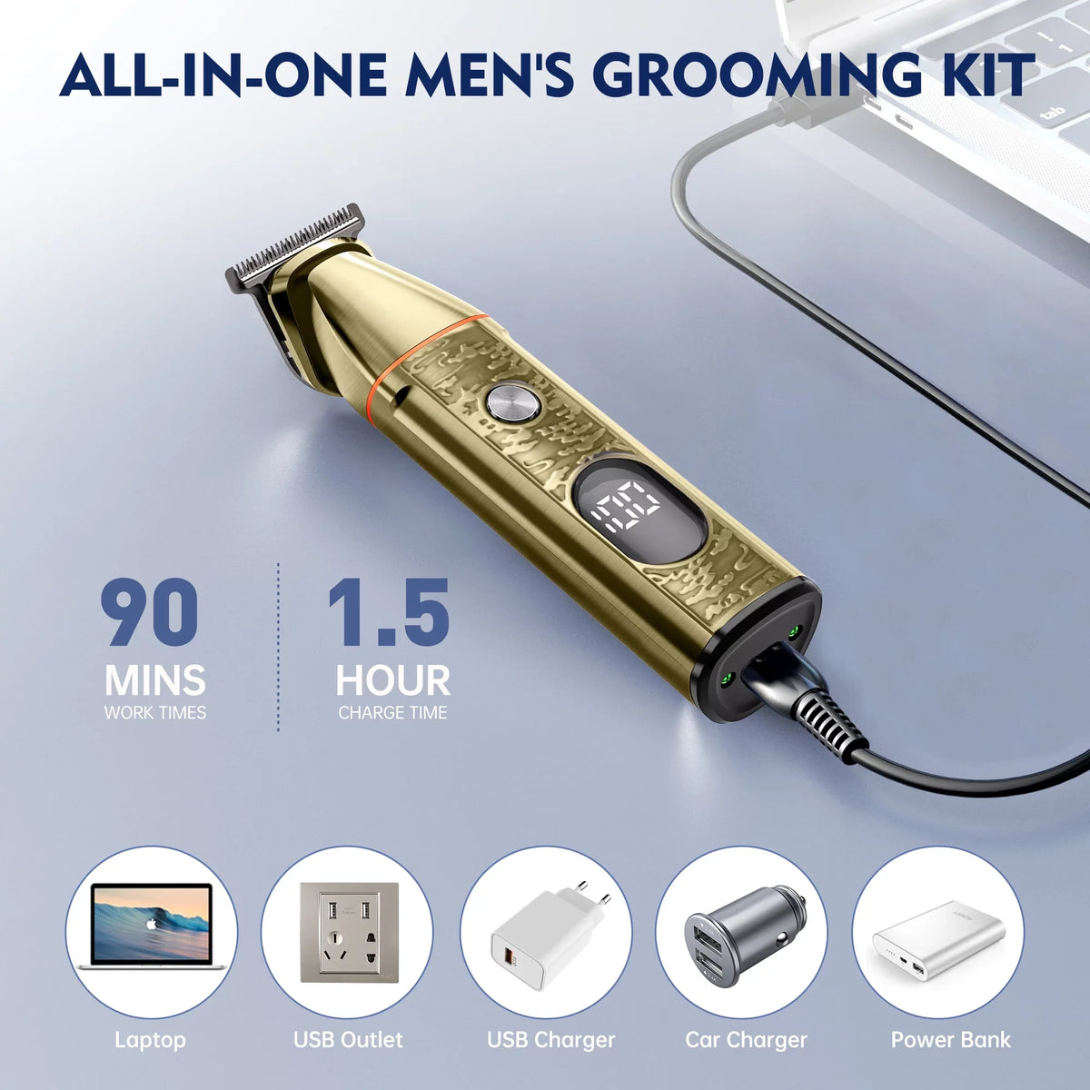 Men's Grooming Kit Boyfriend Husband Shaver, & Clippers, Ear with Body 5 Hair IN Nose Cordless 1 Haircut Beard Electric for LED Trimmer Facial Display Rechargeable Father