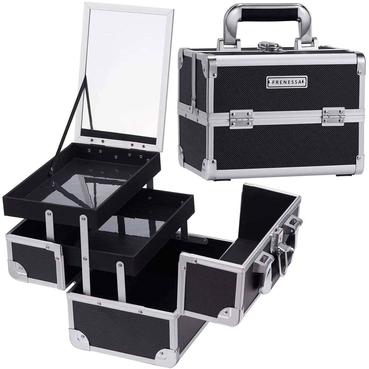 Makeup Organizer Makeup Mirror Cosmetic Storage Train Joligrace Case with Trays 2 Case Box Lockable