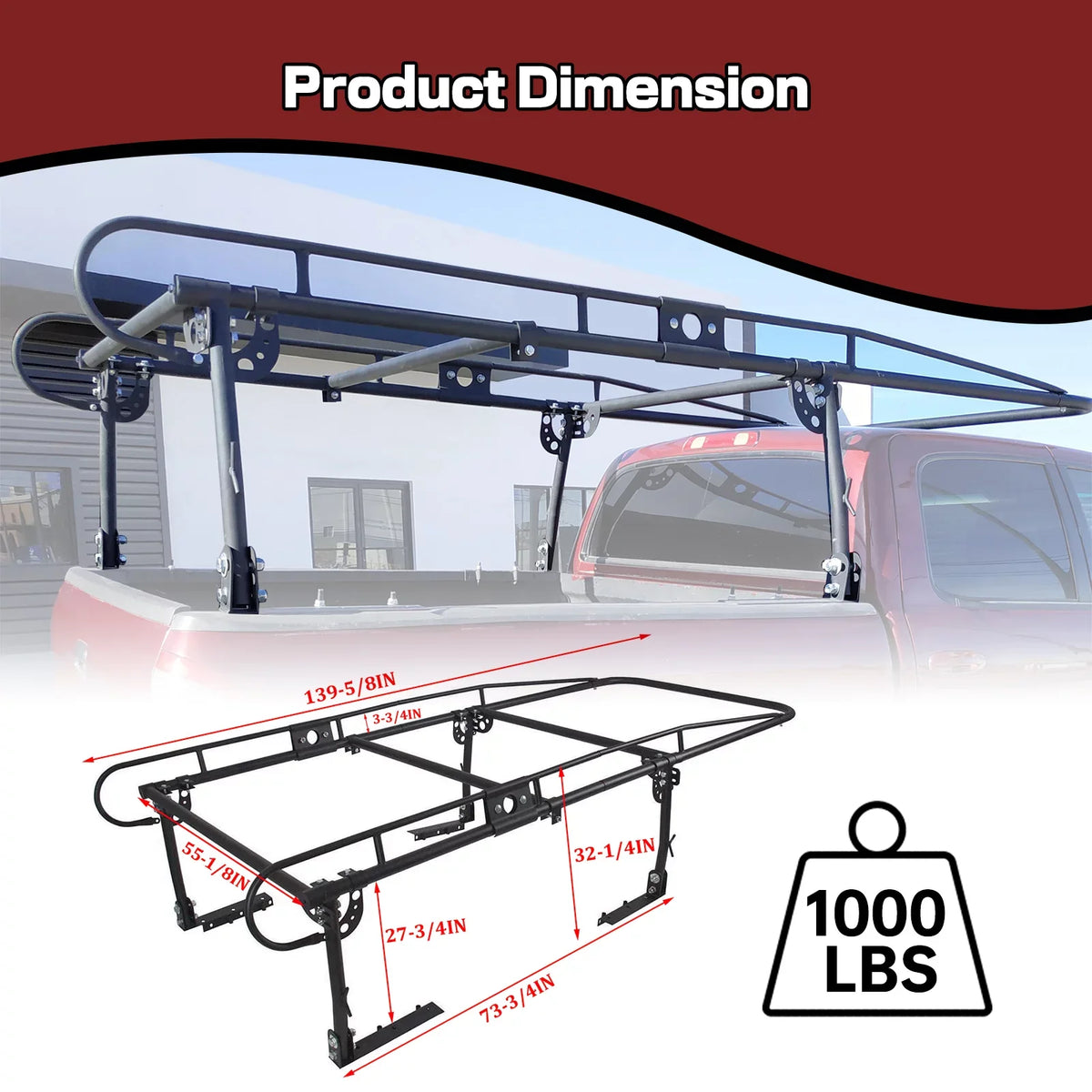 Long Bar Over-Cab LBS 60 Contractors Lumber Inch 1000 Rack Rack Pickup Cab Ladder Adjustable Truck Kayak Side Kojem Bed Universal