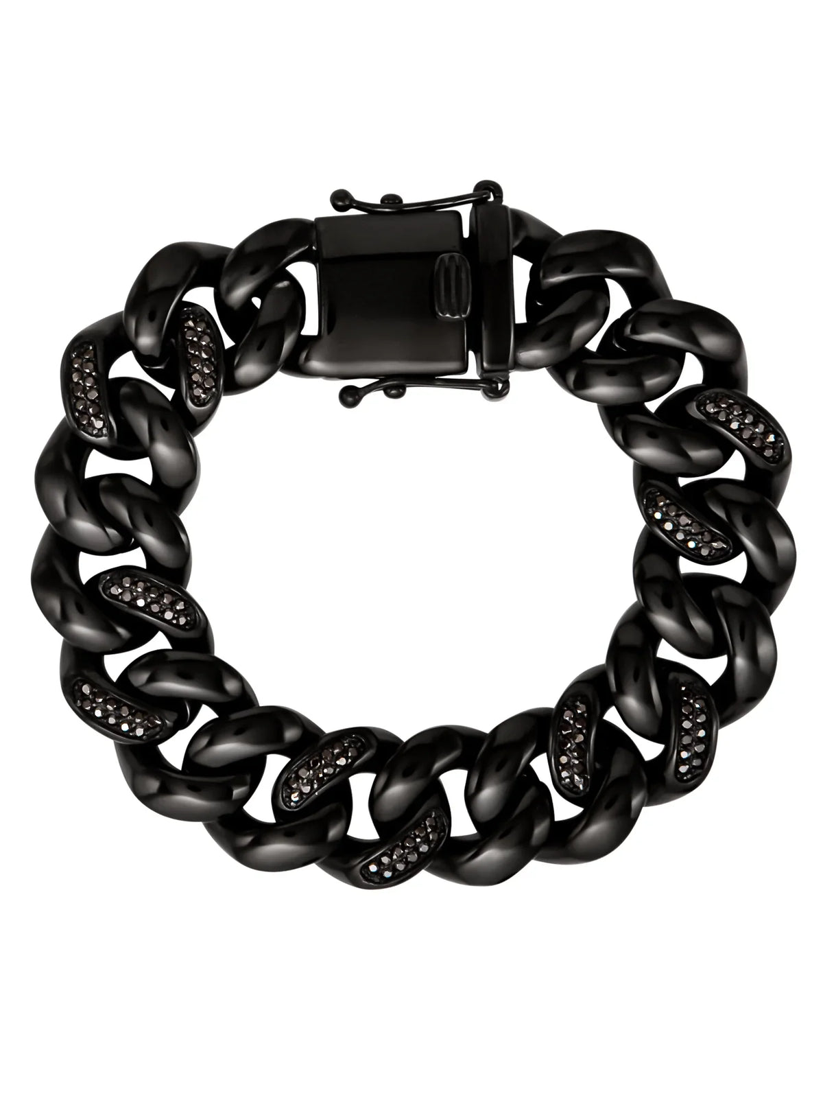 Stainless Simulated Steel Bracelet Curb Diamond O'Neal Black Plated Men's IP Shaquille