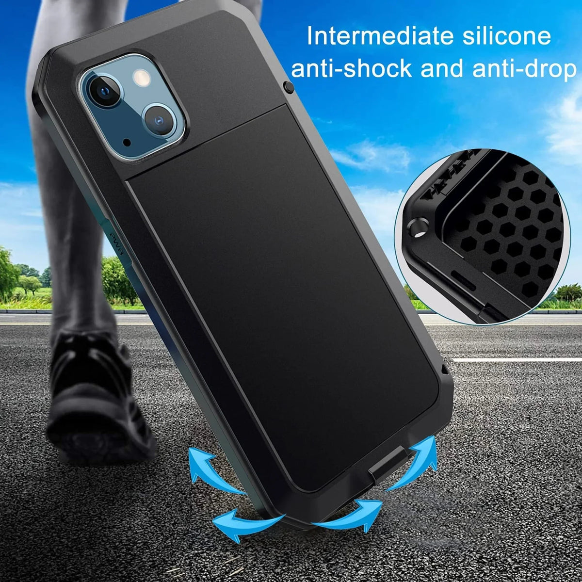 and 14 iPhone Glass Duty (Silver) Outdoor Gorilla Heavy Shockproof Aluminum Metal Rugged Scratch Protection, Resistant Military Case Travel Pro Grade