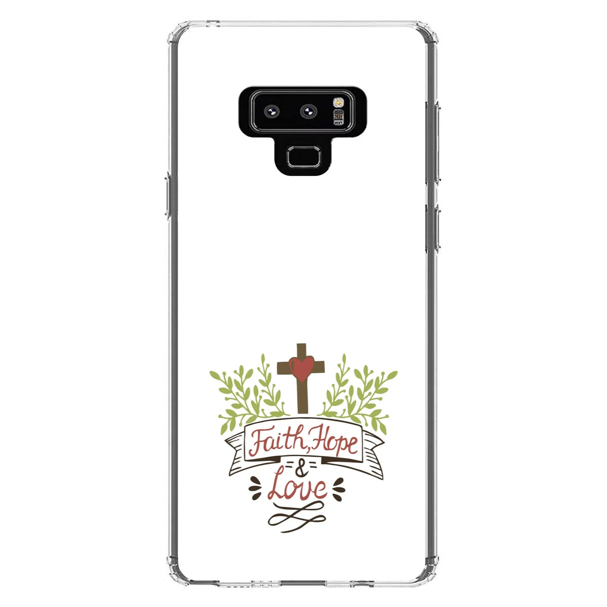 & Faith, Bumper, 9 for Screen Tempered Glass Shockproof TPU Clear & Leaves Galaxy - Cross Note Protector Love DistinctInk Back, Samsung Hope Case - Hybrid Acrylic -