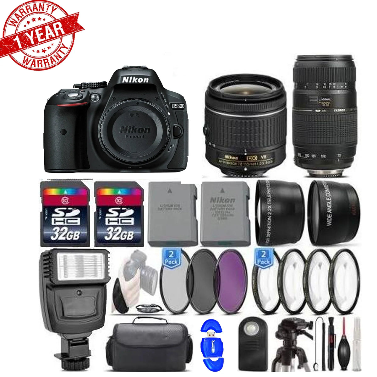 Macro Lens D5300 -64GB Lens||70-300mm Nikon DSLR Bundle 24.2MP Kit Camera||18-55mm VR